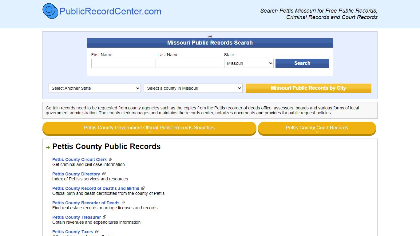 Pettis County Missouri Free Public Records - Court Records - Criminal ...